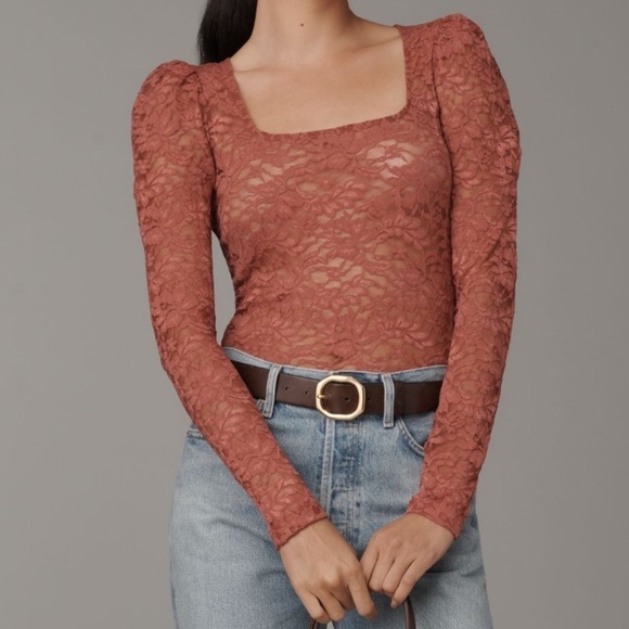 Anthropologie Tops - Anthropologie Effortless Regency Puff-Sleeve Sheer Long Sleeve Lace Top Size XS
